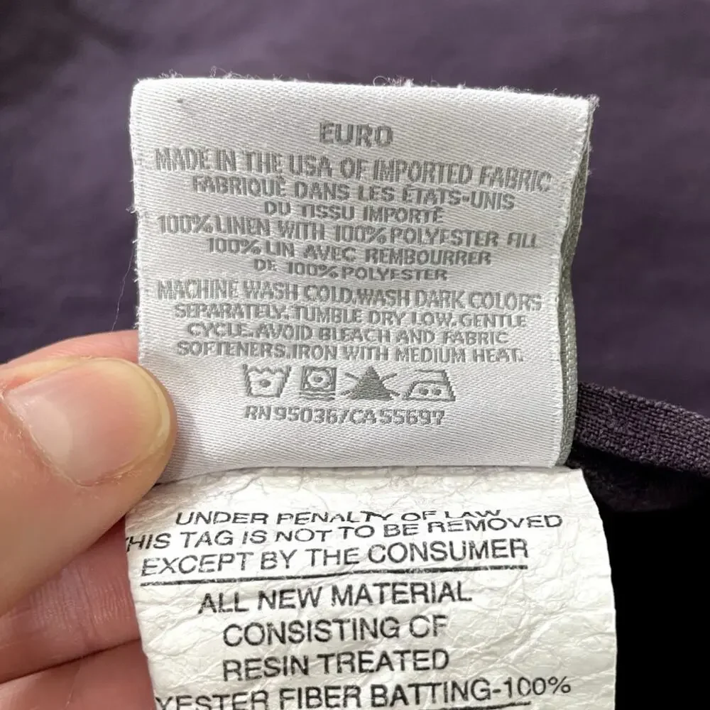 Restoration Hardware Set of 2 Quilted Linen Euro Pillow Shams STD 26x26 Purple